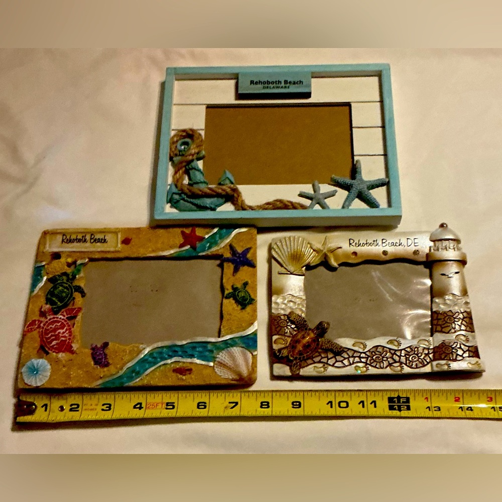 NWOT Set of 3 Coastal Photo Frames  - Blue/Tan Rehoboth Beach DE Theme